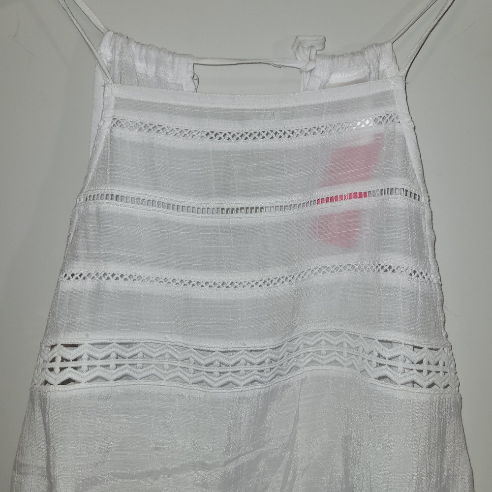 Xhilaration White Boho Lace Trim Tunic Tank Top Tie Back NWT S - Picture 3 of 6